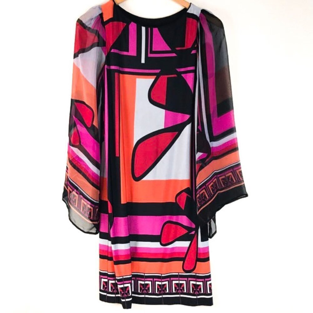 Analili bright retro dress with sheer sleeves - Picture 4 of 12